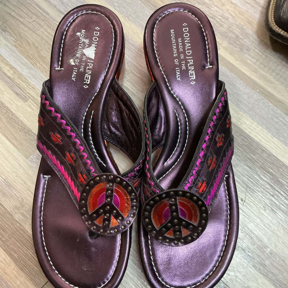 Donald J. Pliner Sidra Metallic Leather Peace Sign Wedge Sandals